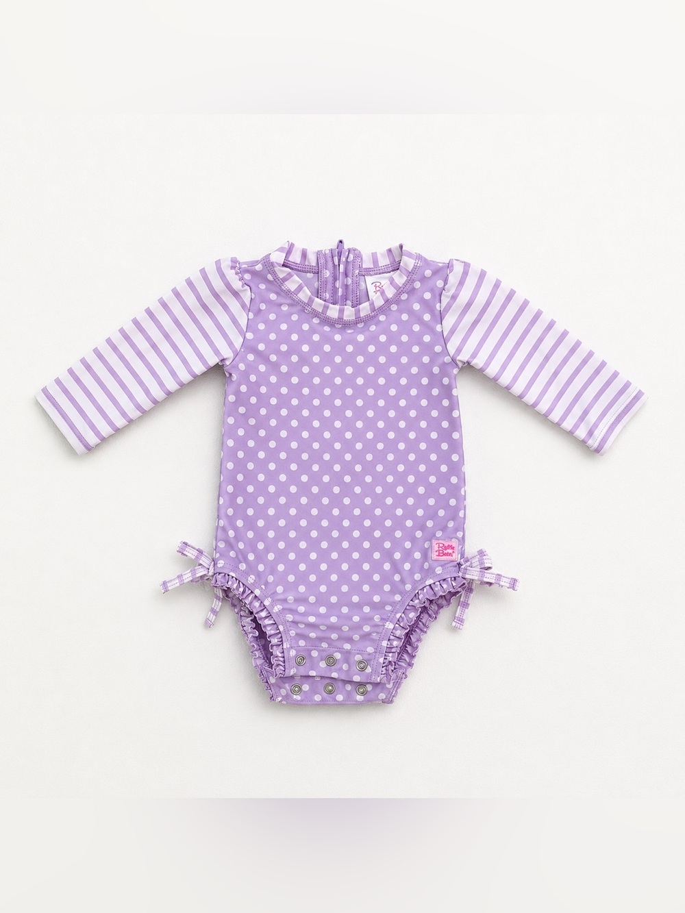 Ruffle Butts Long Sleeve Polka Dot One Piece Rash Guard Lavender Purple 3-6mo